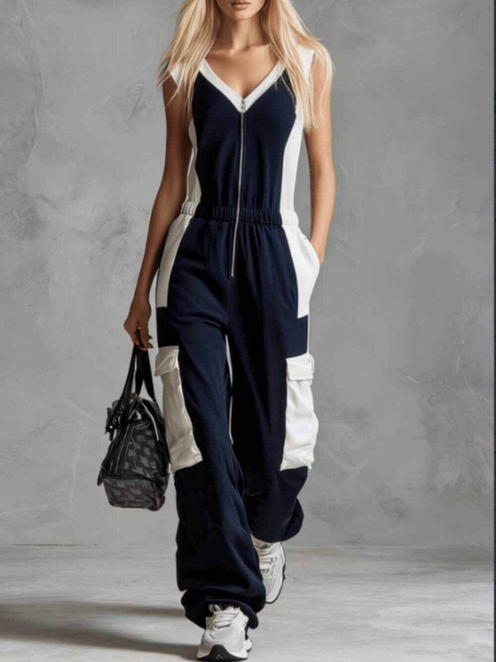 V-Neck Sleeveless Workwear Jumpsuit